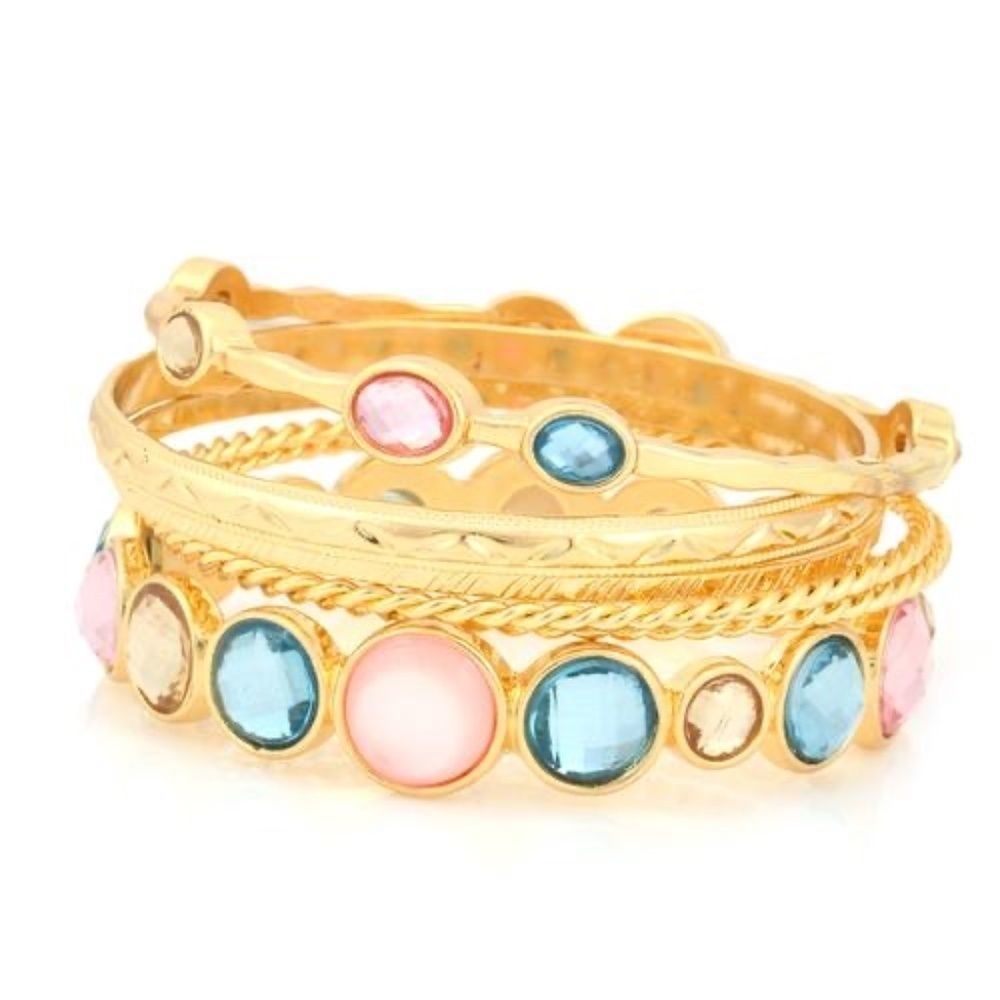 New! Multi Colored Gem Stack Bracelet Set‎
